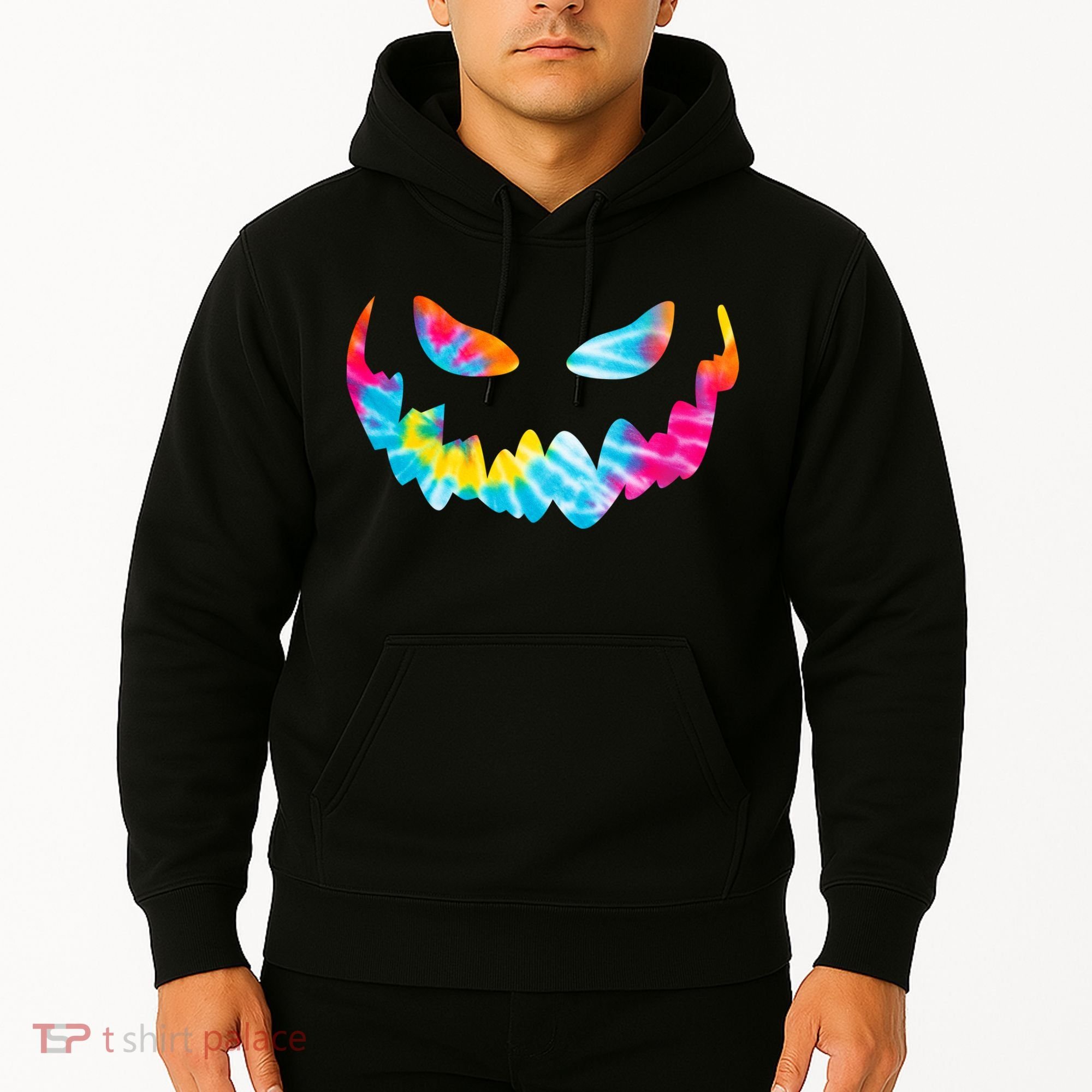 Halloween Pumpkin Pink Yellow Blue Tie Dye Face Hoodie