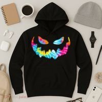 Halloween Pumpkin Pink Yellow Blue Tie Dye Face Hoodie thumb 3