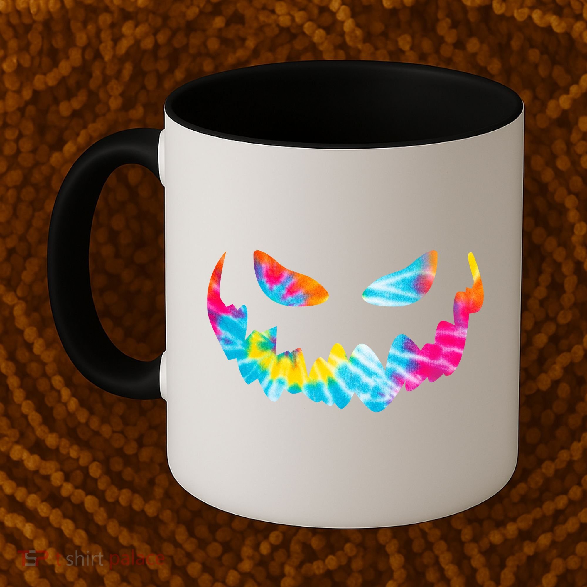 Halloween Pumpkin Pink Yellow Blue Tie Dye Face Coffee Mug