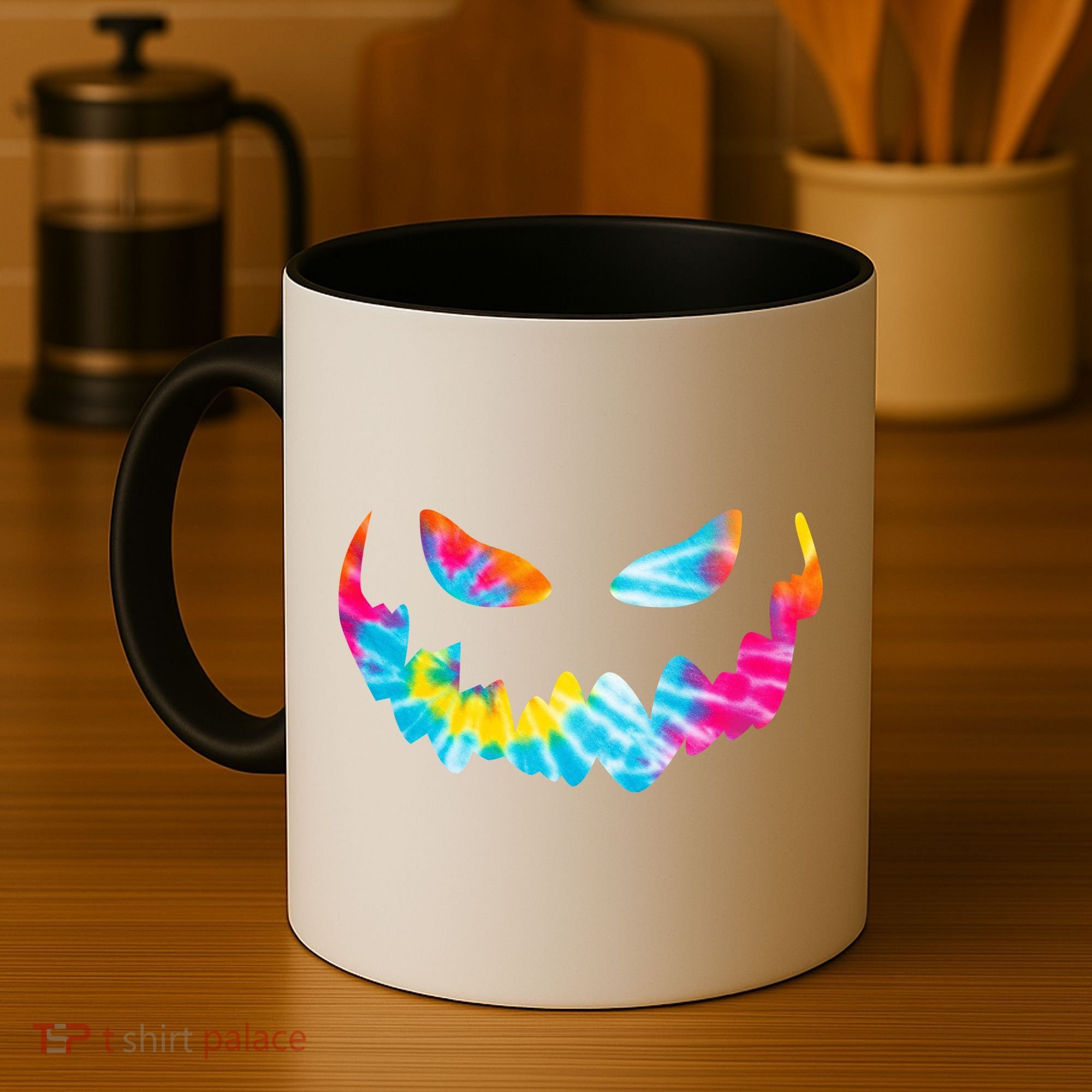 Halloween Pumpkin Pink Yellow Blue Tie Dye Face Coffee Mug