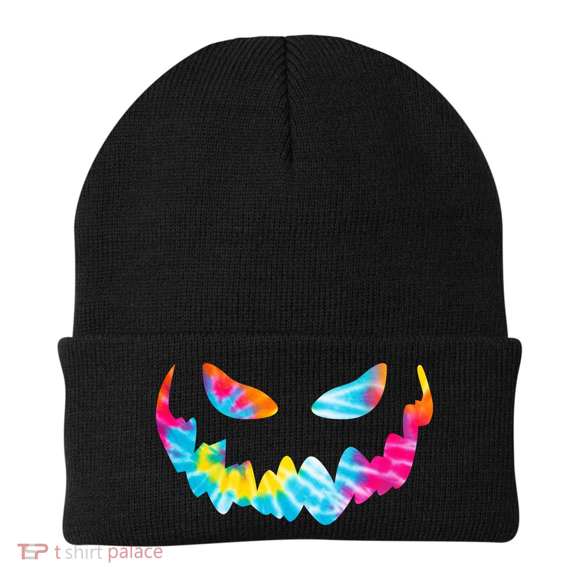 Halloween Pumpkin Pink Yellow Blue Tie Dye Face Beanie