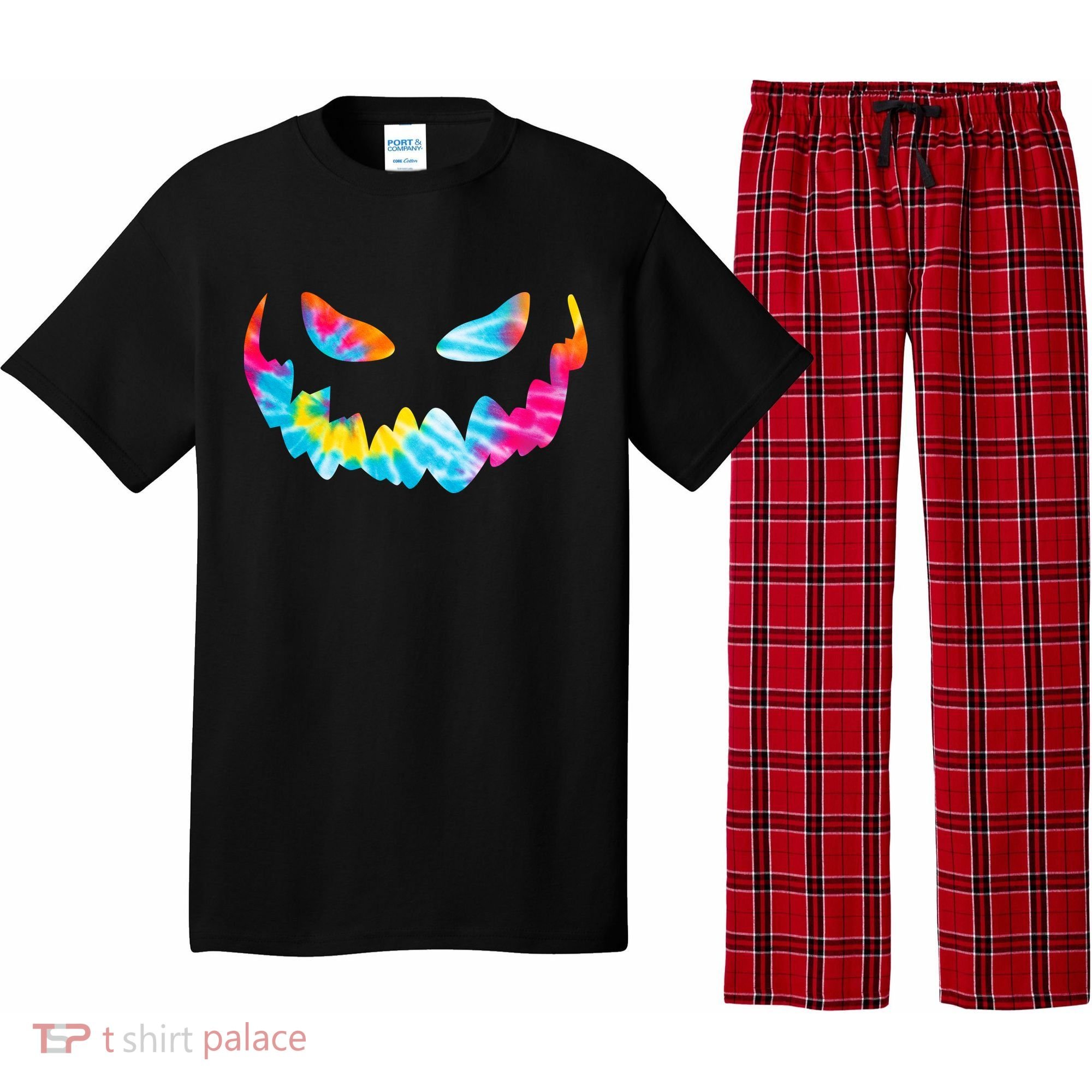 Halloween Pumpkin Pink Yellow Blue Tie Dye Face Pajama Set