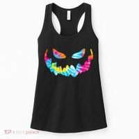 Halloween Pumpkin Pink Yellow Blue Tie Dye Face Women's Tank Top thumb 0