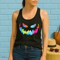 Halloween Pumpkin Pink Yellow Blue Tie Dye Face Women's Tank Top thumb 2