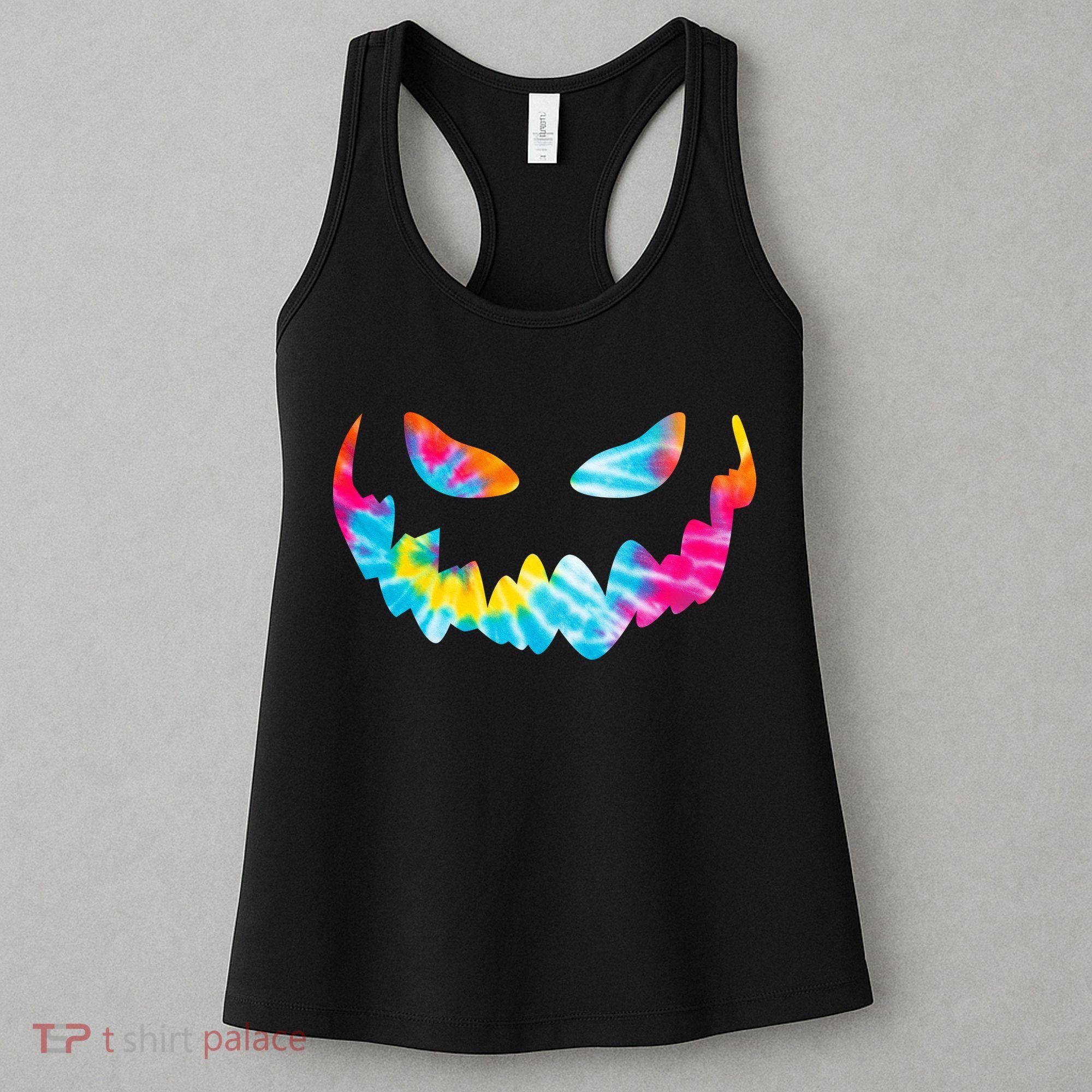 Halloween Pumpkin Pink Yellow Blue Tie Dye Face Women's Tank Top