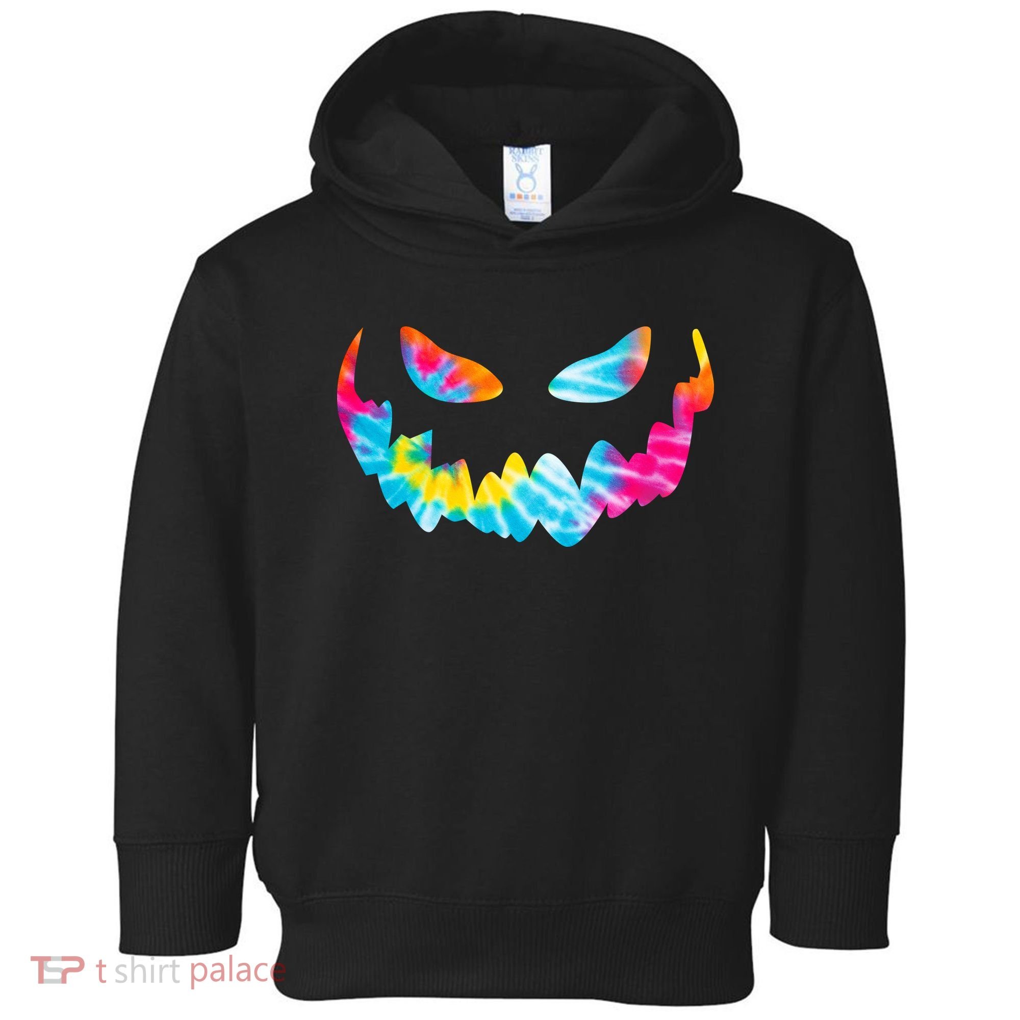 Halloween Pumpkin Pink Yellow Blue Tie Dye Face Toddler Hoodie
