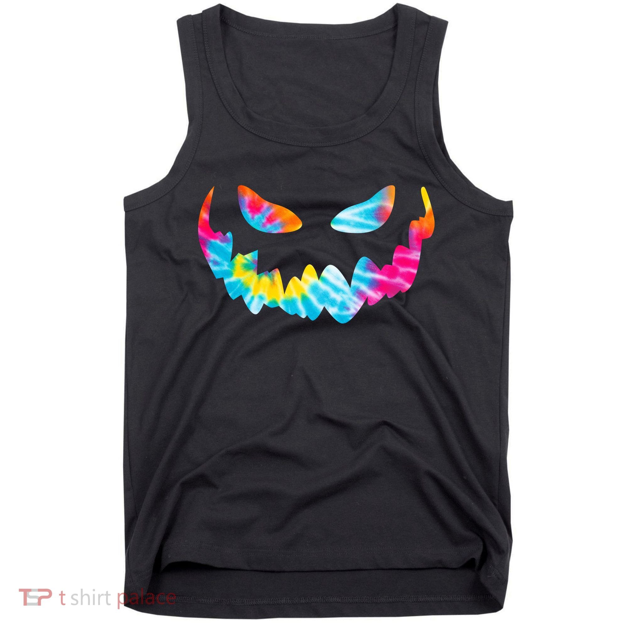 Halloween Pumpkin Pink Yellow Blue Tie Dye Face Tank Top