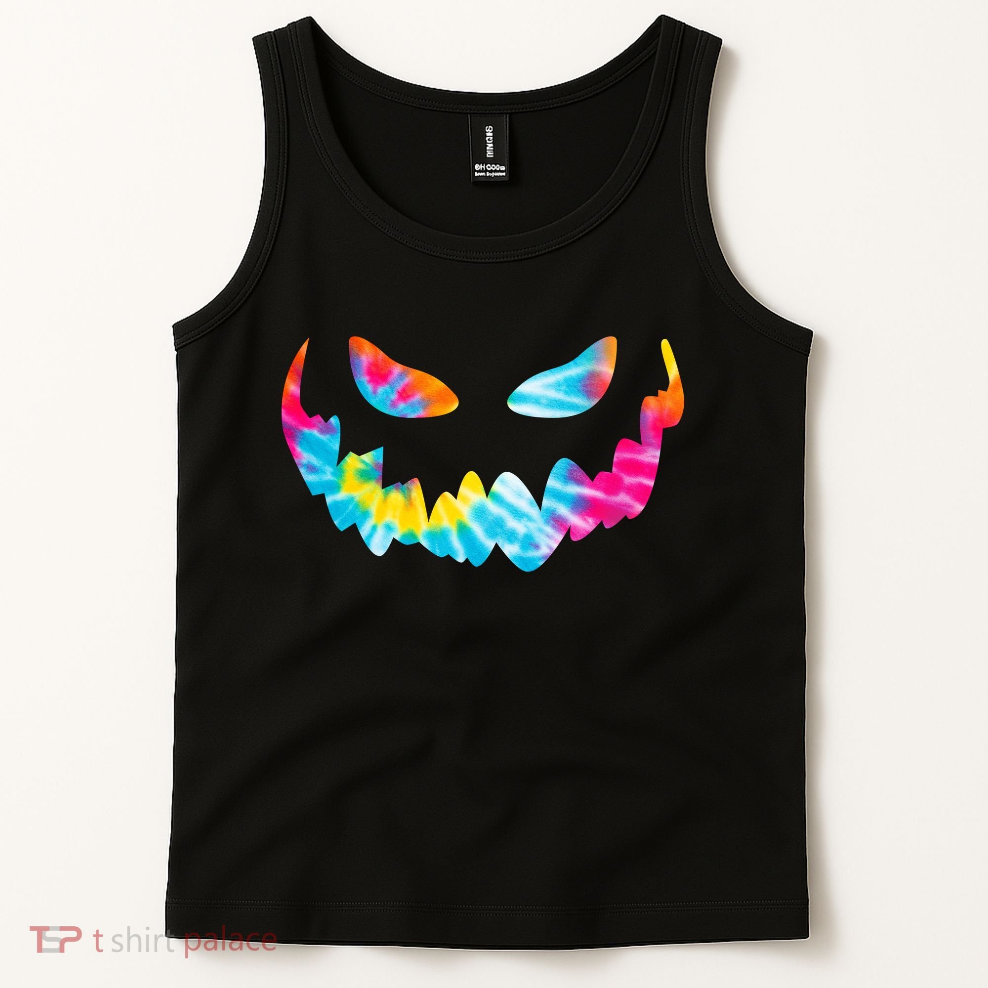 Halloween Pumpkin Pink Yellow Blue Tie Dye Face Tank Top