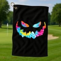 Halloween Pumpkin Pink Yellow Blue Tie Dye Face Golf Towel thumb 1