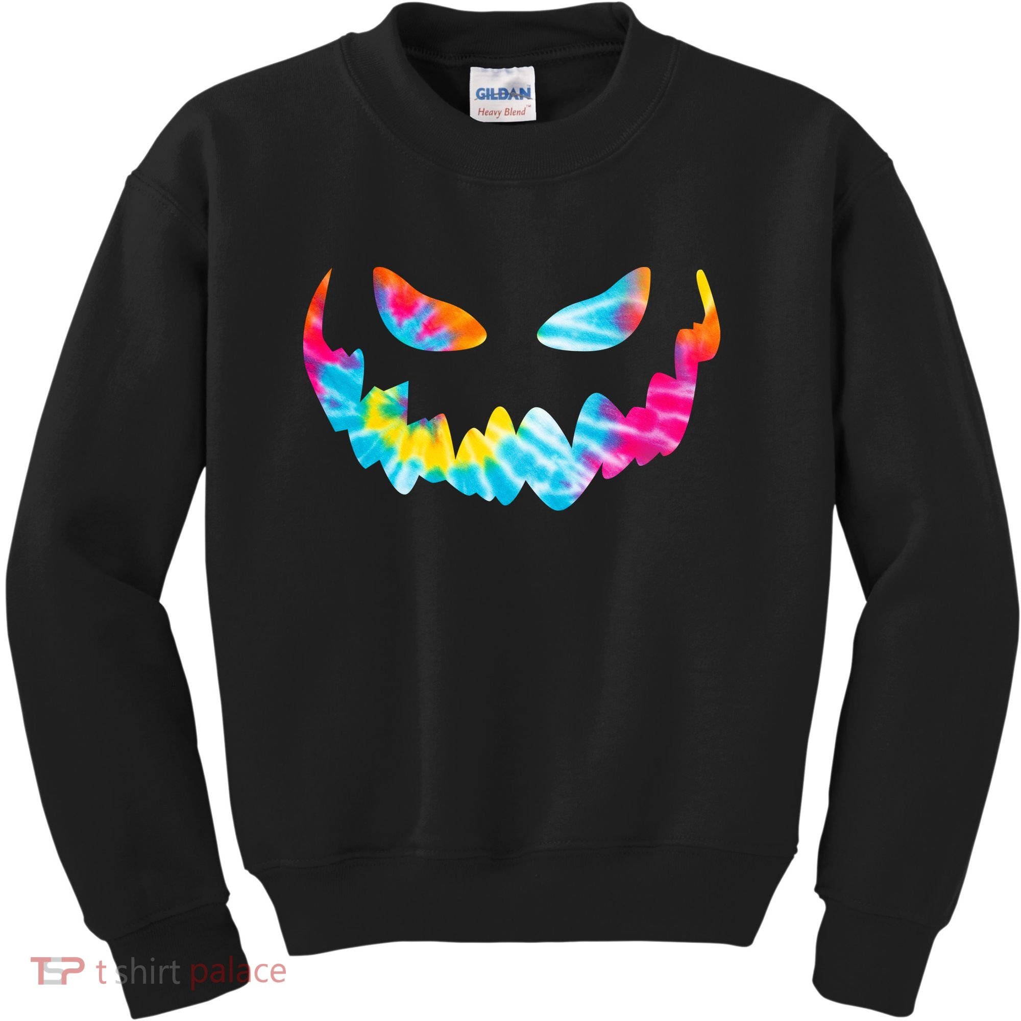Halloween Pumpkin Pink Yellow Blue Tie Dye Face Kids Sweatshirt