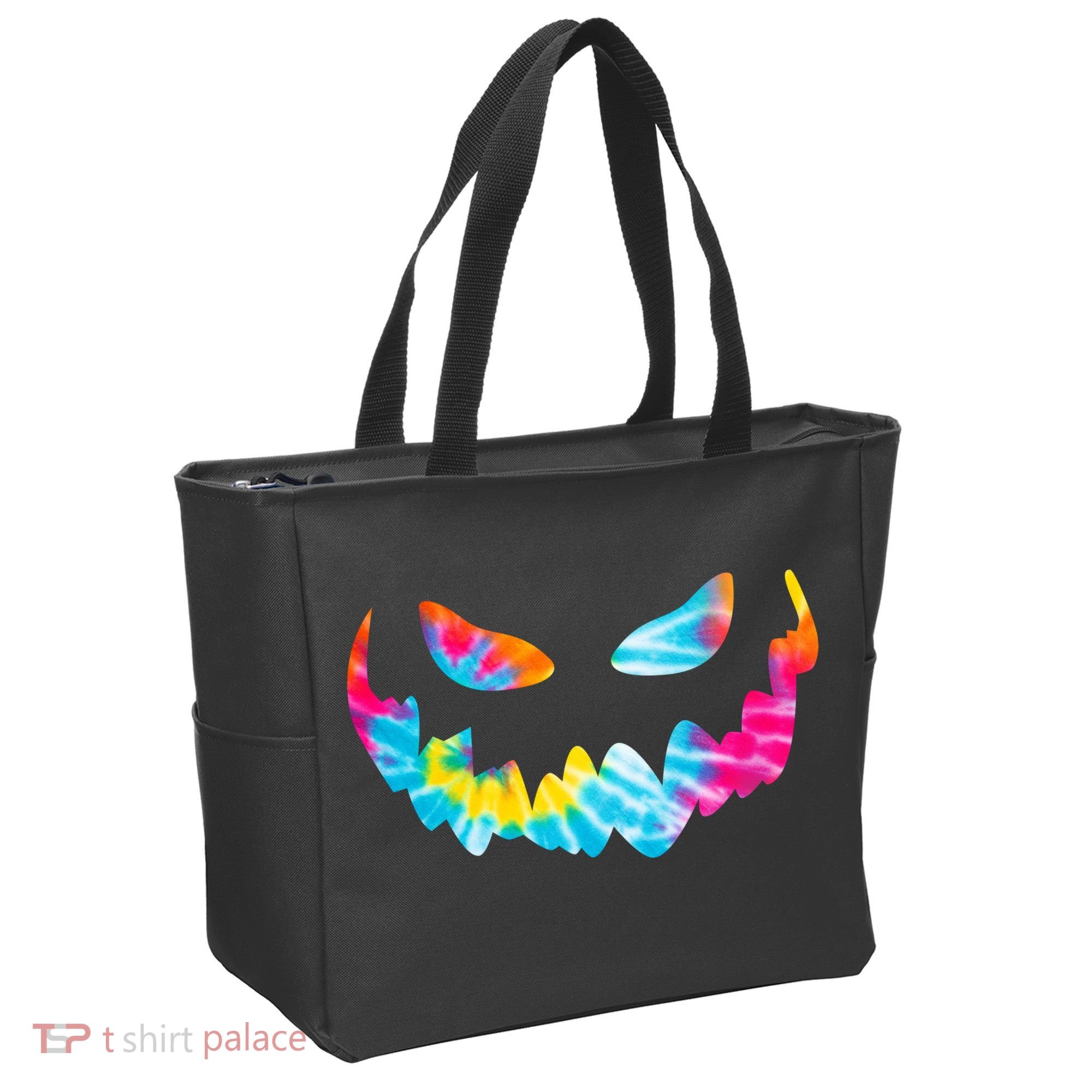 Halloween Pumpkin Pink Yellow Blue Tie Dye Face Tote Bag