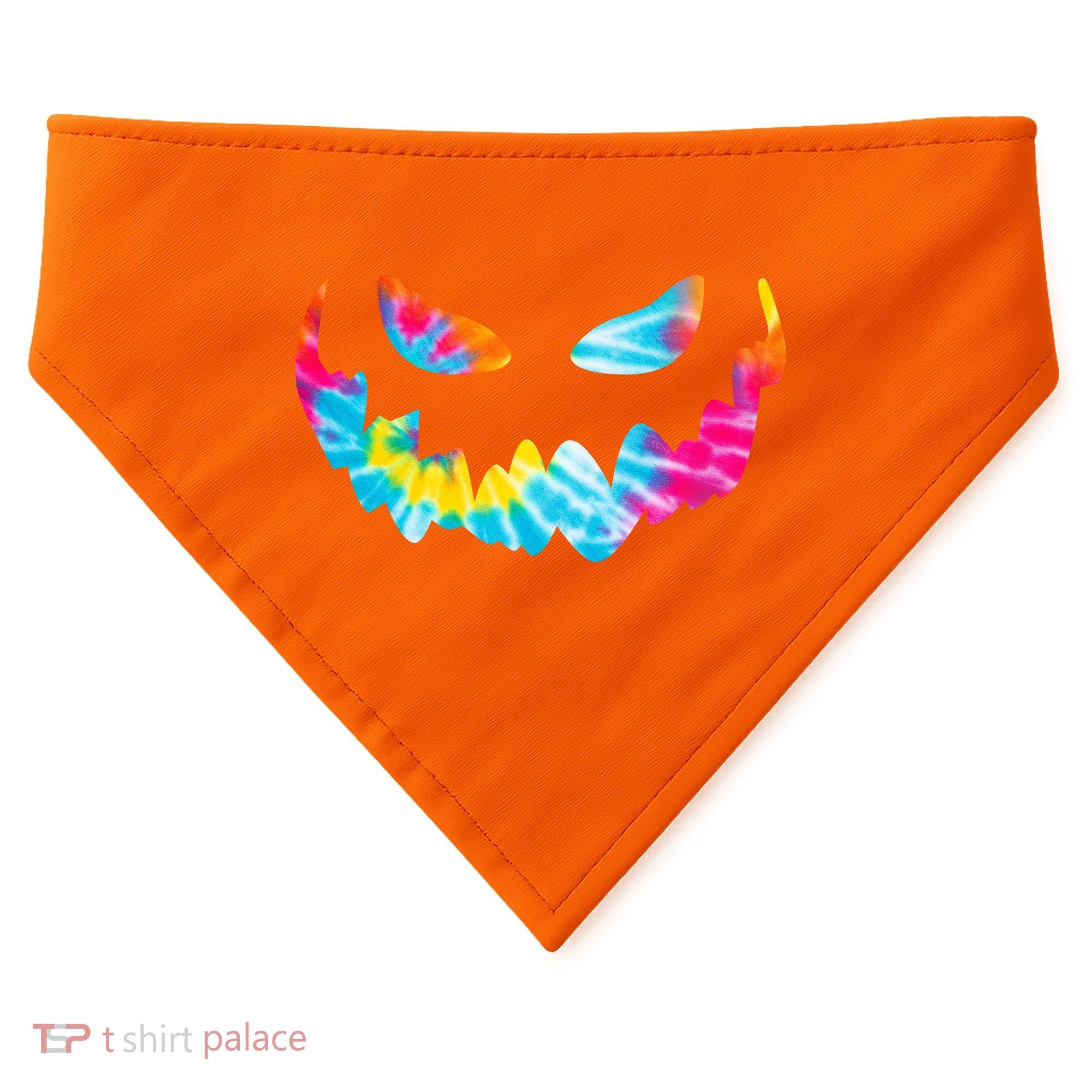 Halloween Pumpkin Pink Yellow Blue Tie Dye Face USA-Made Doggie Bandana