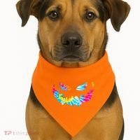 Halloween Pumpkin Pink Yellow Blue Tie Dye Face USA-Made Doggie Bandana thumb 1
