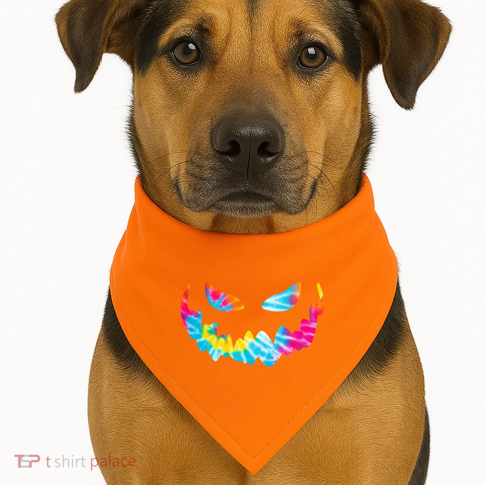 Halloween Pumpkin Pink Yellow Blue Tie Dye Face USA-Made Doggie Bandana