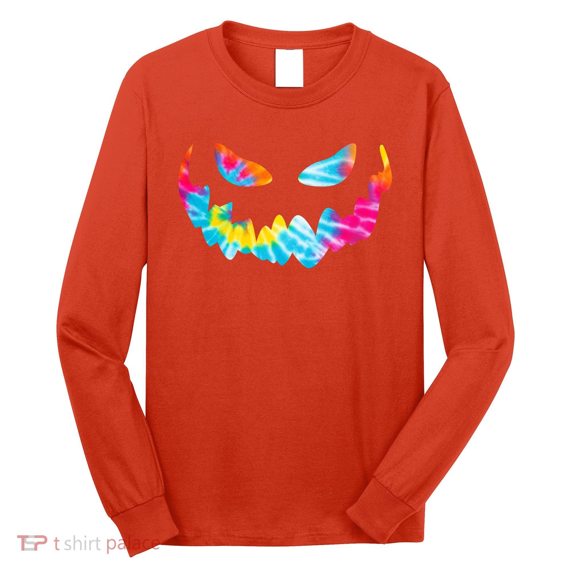 Halloween Pumpkin Pink Yellow Blue Tie Dye Face Long Sleeve Shirt