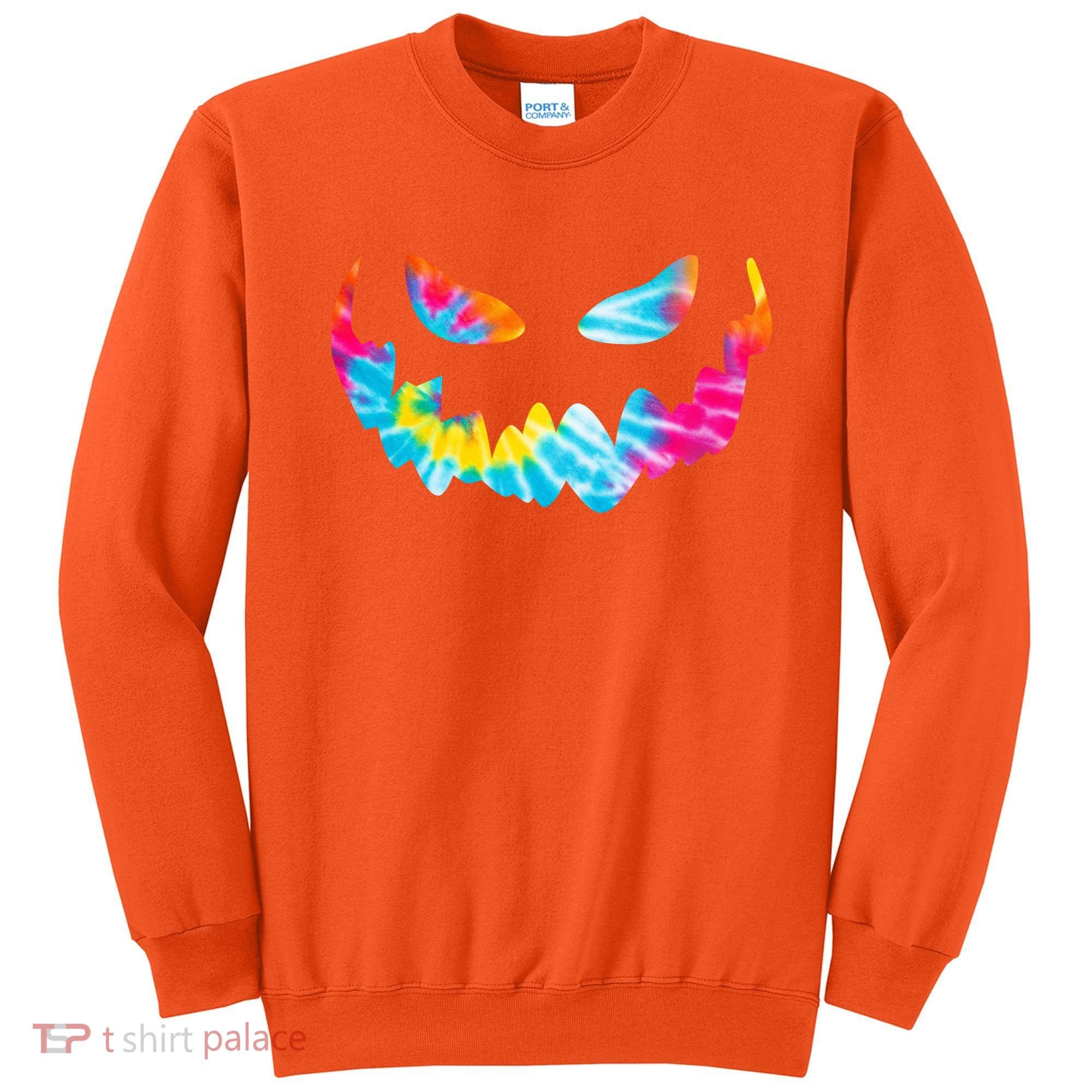 Halloween Pumpkin Pink Yellow Blue Tie Dye Face Sweatshirt