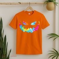 Halloween Pumpkin Pink Yellow Blue Tie Dye Face T-Shirt thumb 2