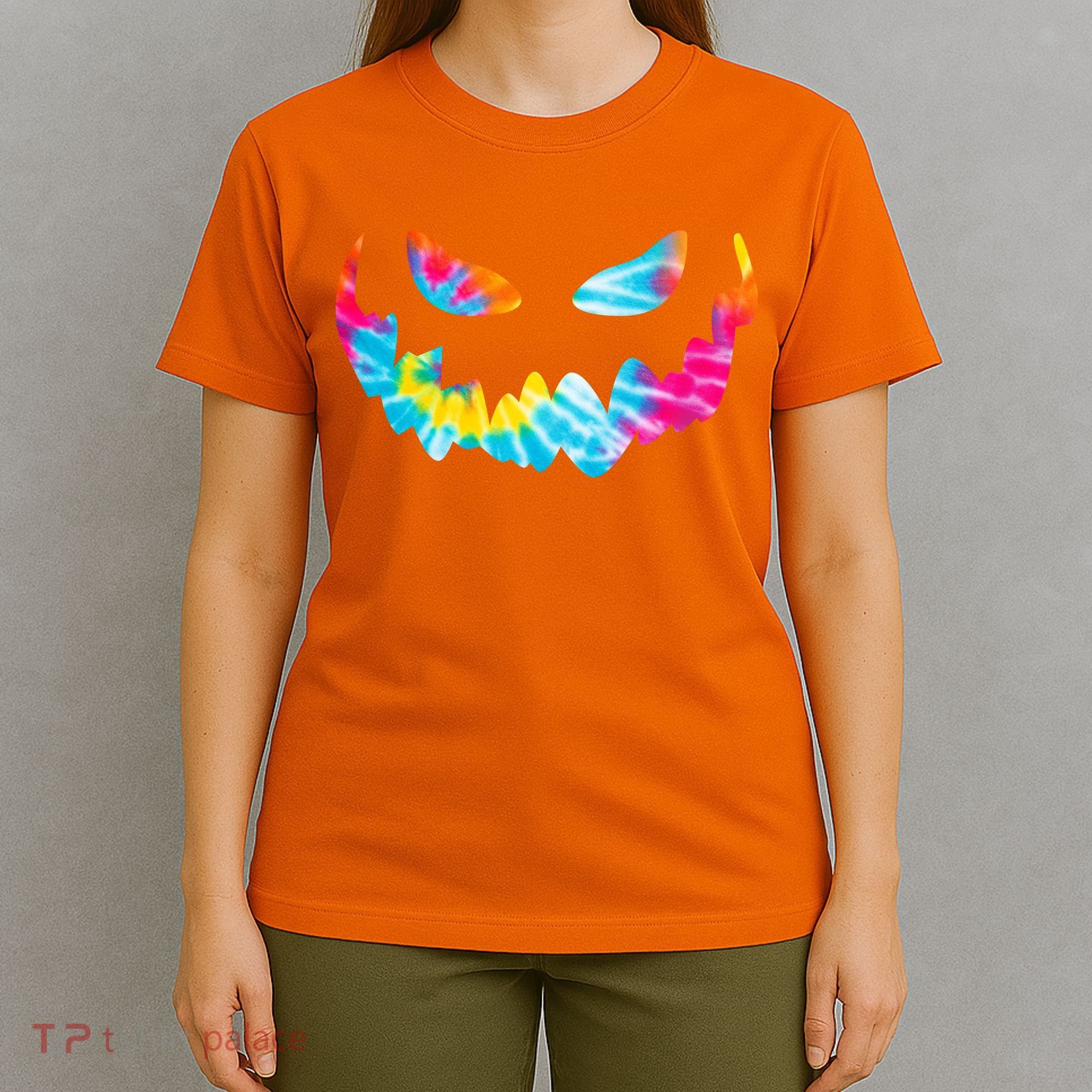 Halloween Pumpkin Pink Yellow Blue Tie Dye Face T-Shirt