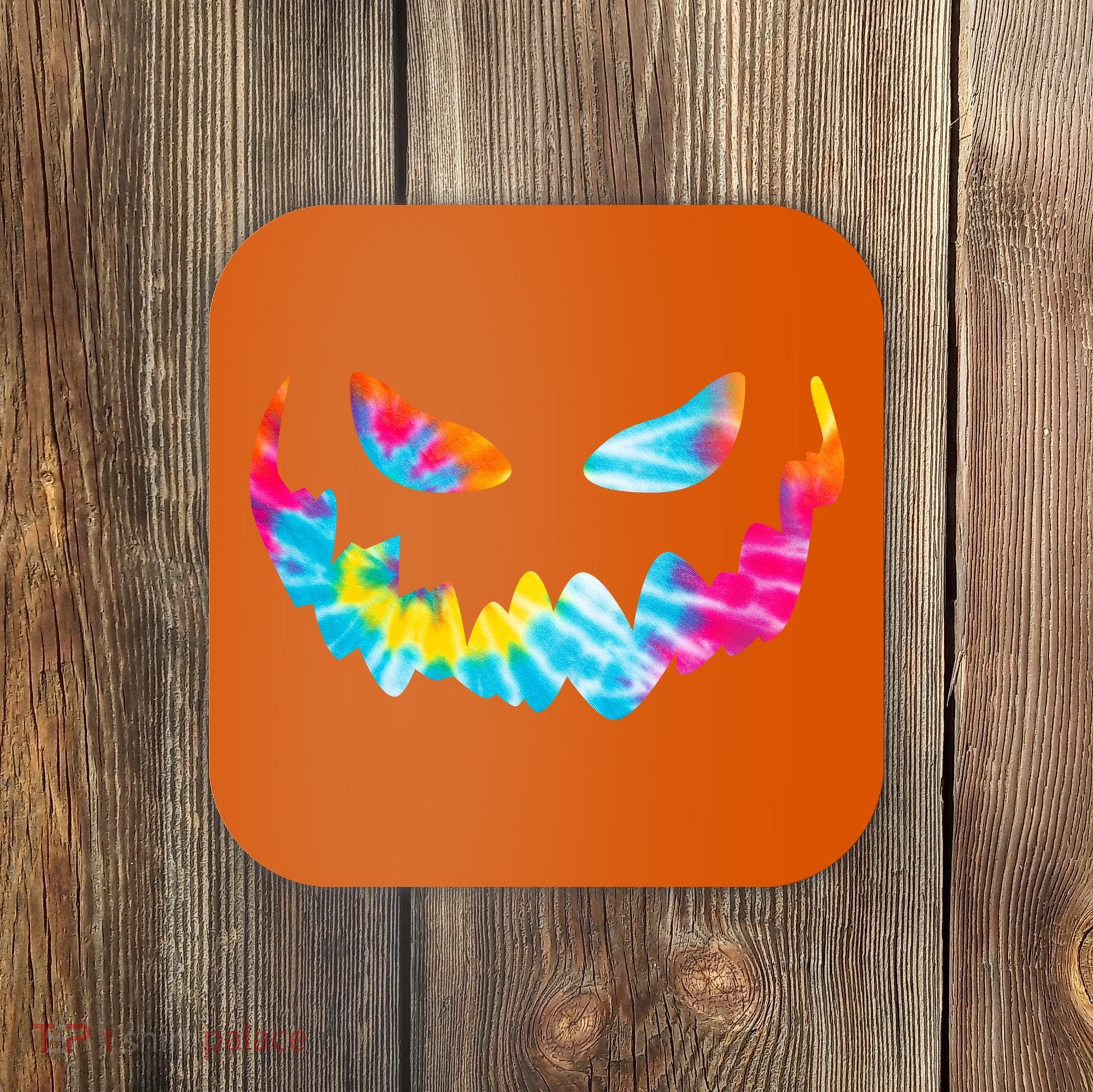 Halloween Pumpkin Pink Yellow Blue Tie Dye Face Coaster