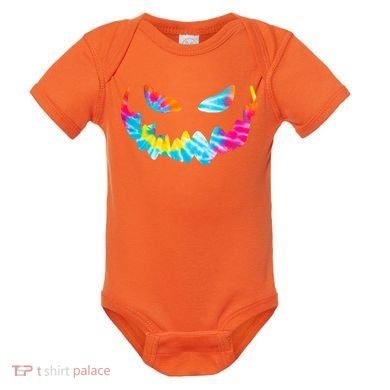Halloween Pumpkin Pink Yellow Blue Tie Dye Face Baby Bodysuit