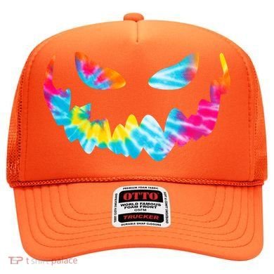Halloween Pumpkin Pink Yellow Blue Tie Dye Face Hat