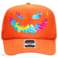 Halloween Pumpkin Pink Yellow Blue Tie Dye Face Hat thumb 0