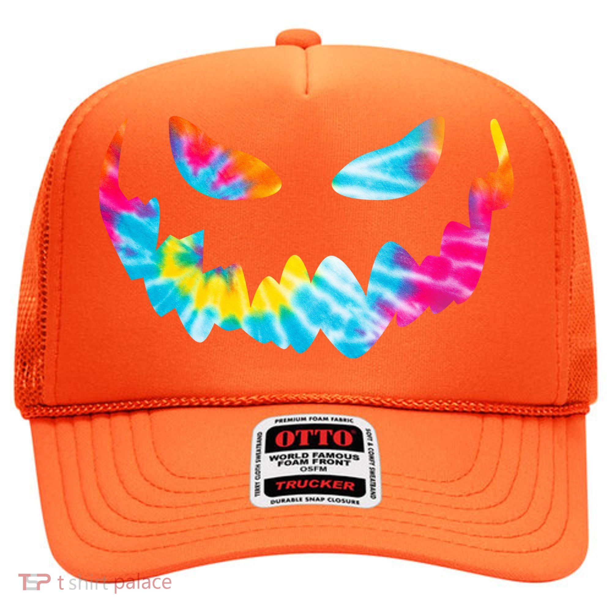 Halloween Pumpkin Pink Yellow Blue Tie Dye Face Hat