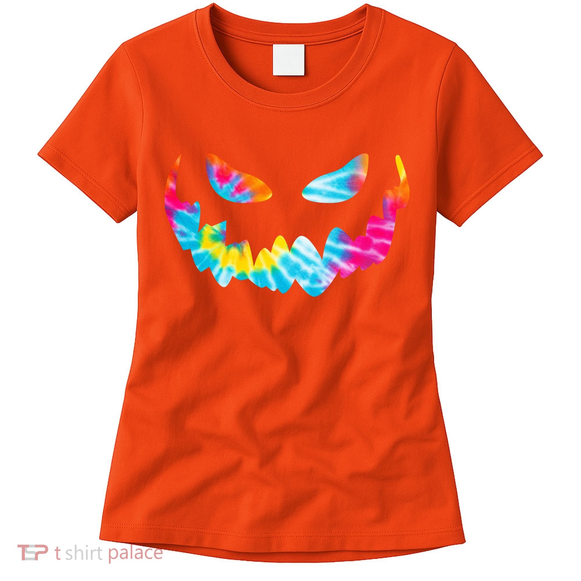 Halloween Pumpkin Pink Yellow Blue Tie Dye Face Women's T-Shirt