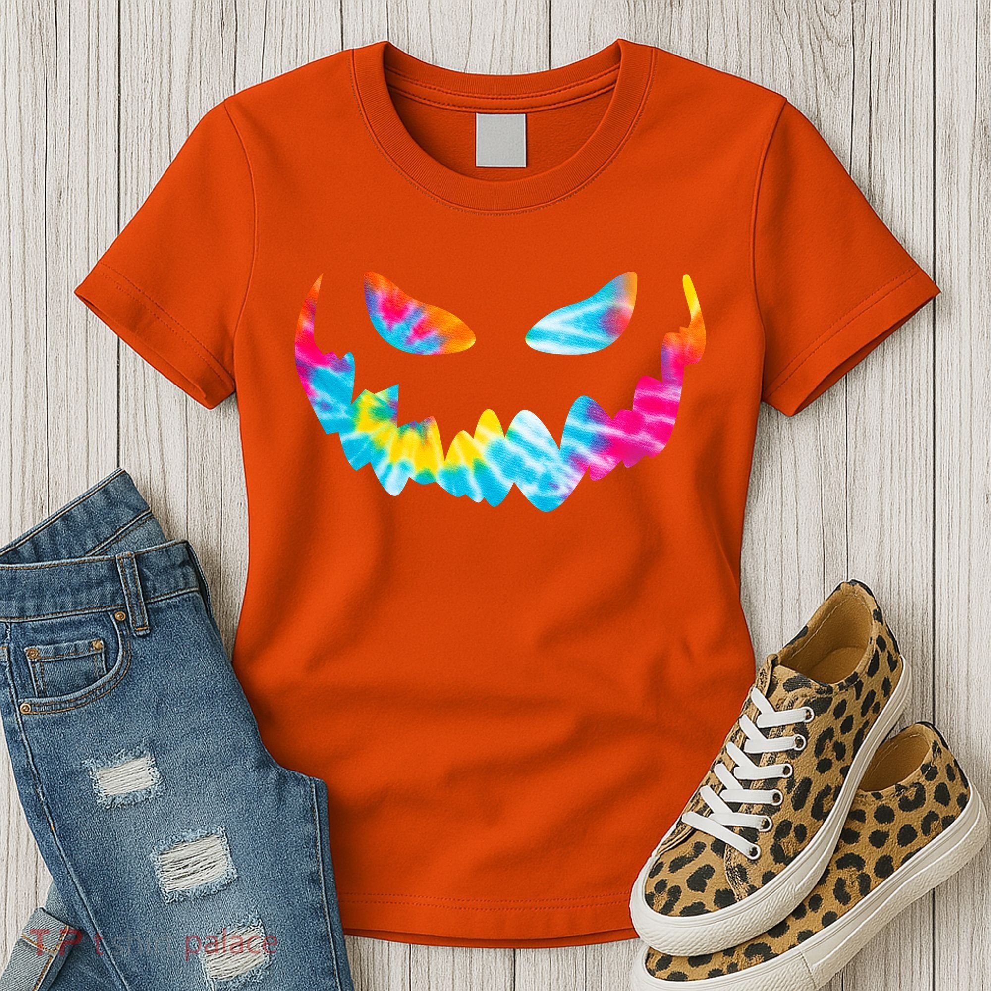 Halloween Pumpkin Pink Yellow Blue Tie Dye Face Women's T-Shirt