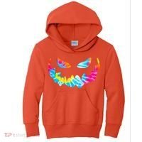 Halloween Pumpkin Pink Yellow Blue Tie Dye Face Kids Hoodie thumb 0