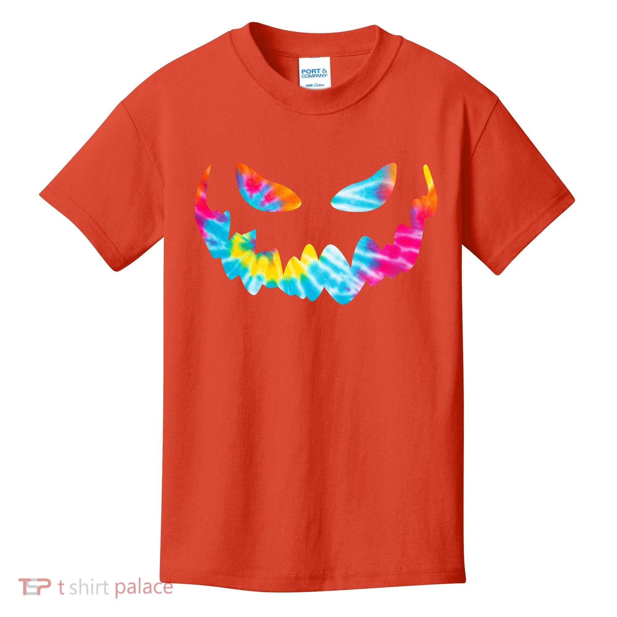Halloween Pumpkin Pink Yellow Blue Tie Dye Face Kids T-Shirt