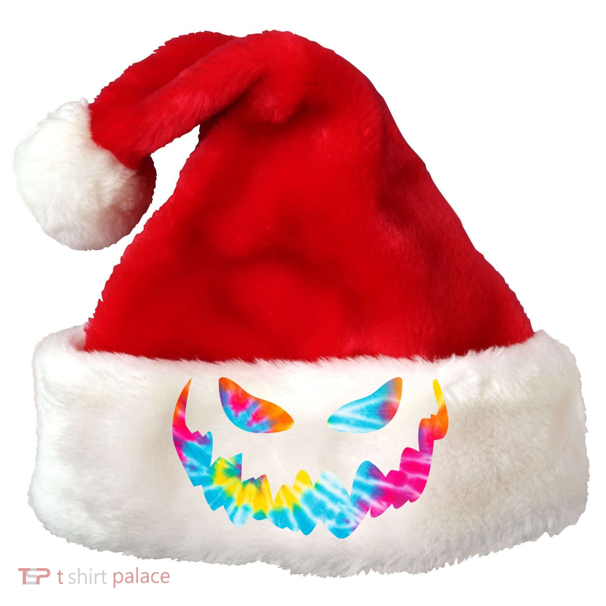 Halloween Pumpkin Pink Yellow Blue Tie Dye Face Santa Hat