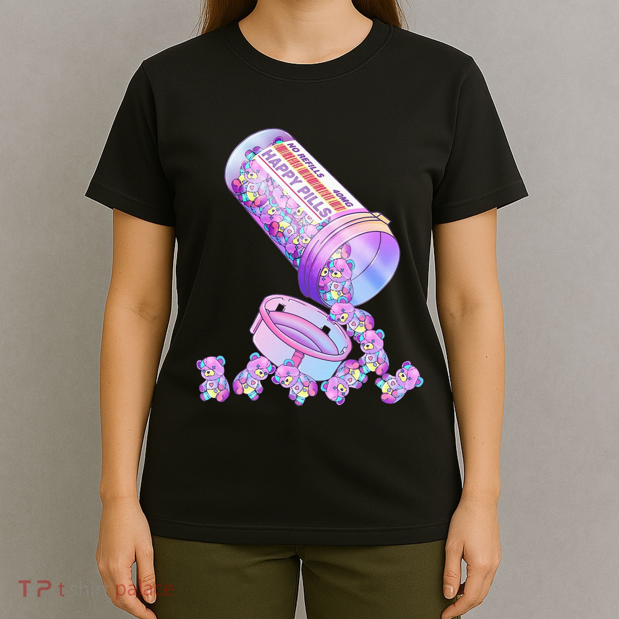 Happy Pills Pastel Goth Kawaii Yami Teddy Bear Otaku Women T-Shirt