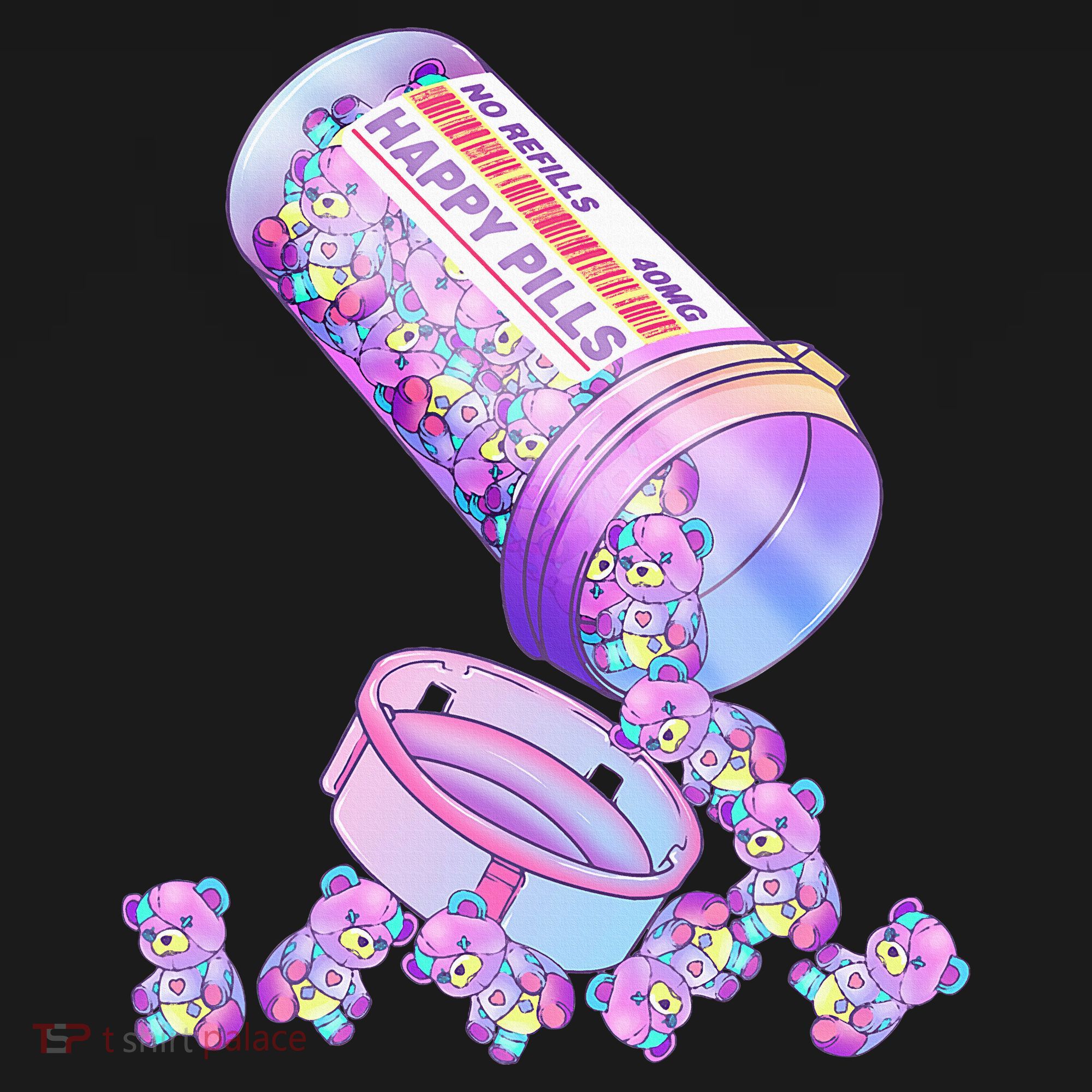 Happy Pills Pastel Goth Kawaii Yami Teddy Bear Otaku Women T-Shirt