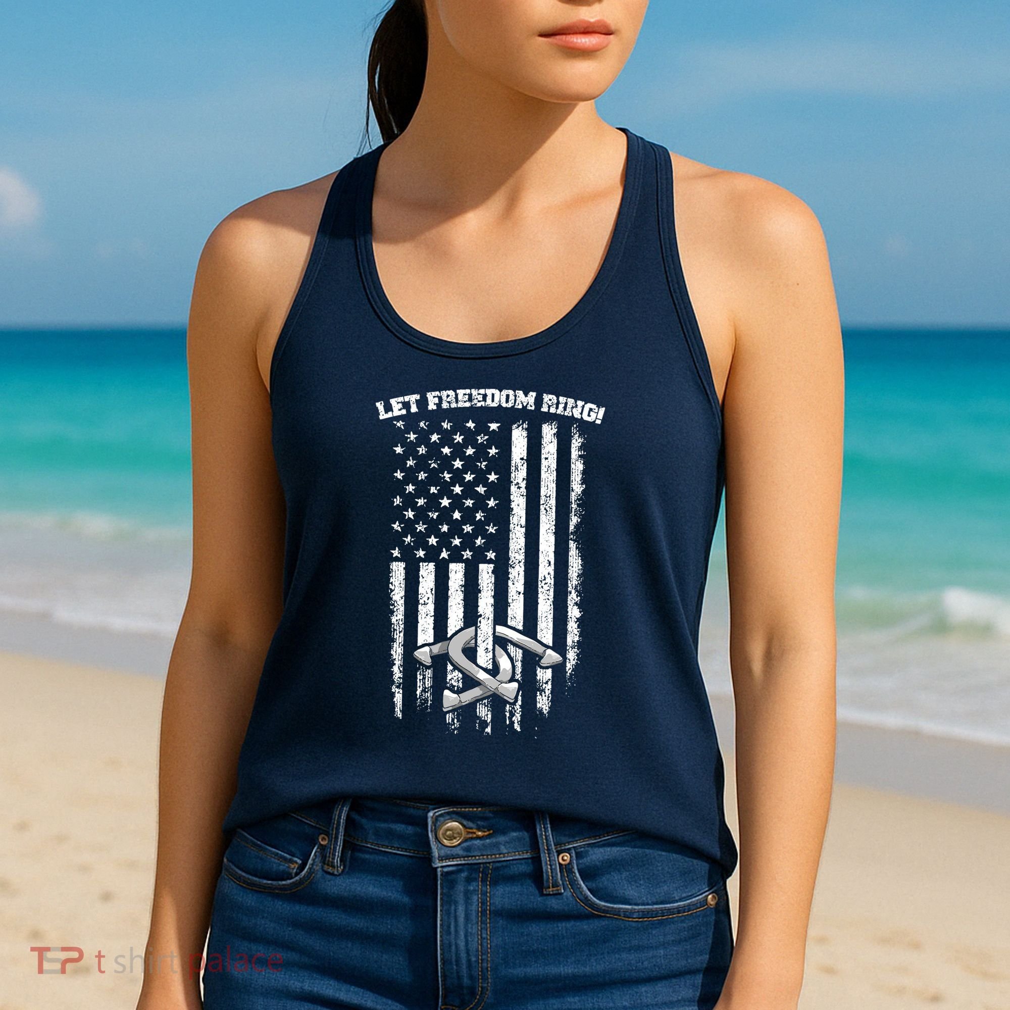 Horseshoes Pitching Patriotic Distressed American Flag Gift Women's Tank Top