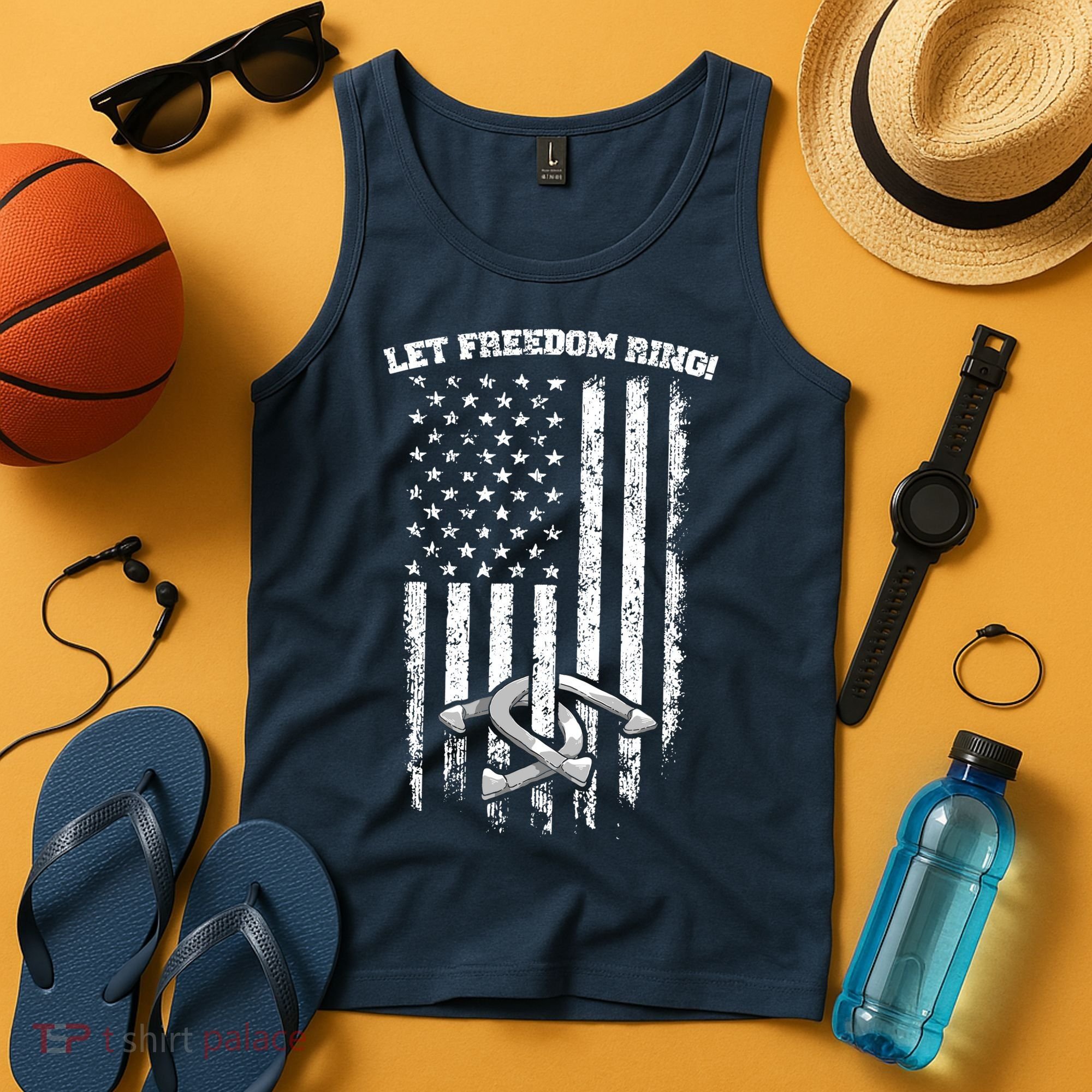 Horseshoes Pitching Patriotic Distressed American Flag Gift Tank Top