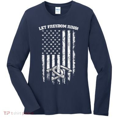 Horseshoes Pitching Patriotic Distressed American Flag Gift Women's Long Sleeve Shirt