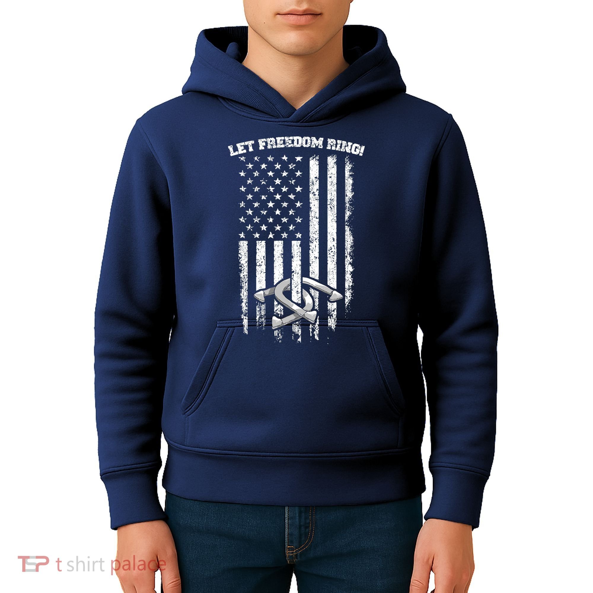 Horseshoes Pitching Patriotic Distressed American Flag Gift Kids Hoodie