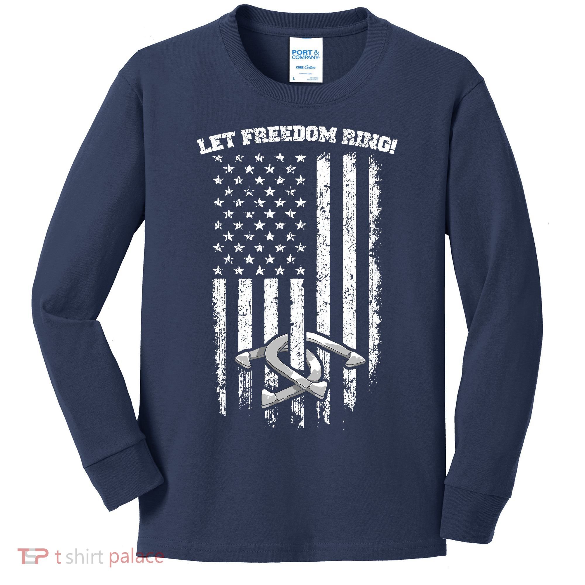 Horseshoes Pitching Patriotic Distressed American Flag Gift Kids Long Sleeve Shirt