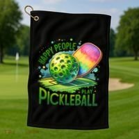 Happy People Play Pickleball Golf Towel thumb 1
