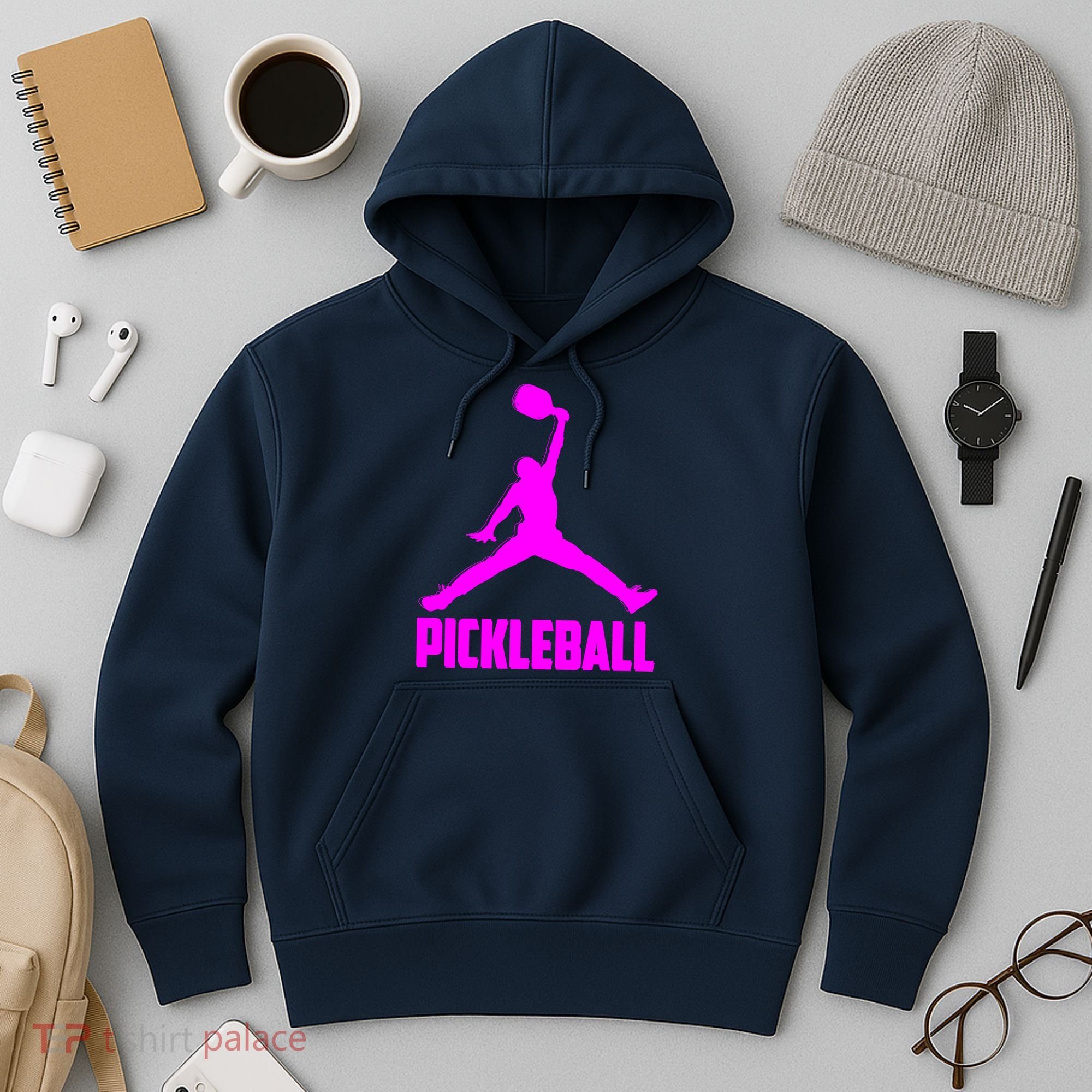 Hot Pink Pickleball Sports Logo Hoodie