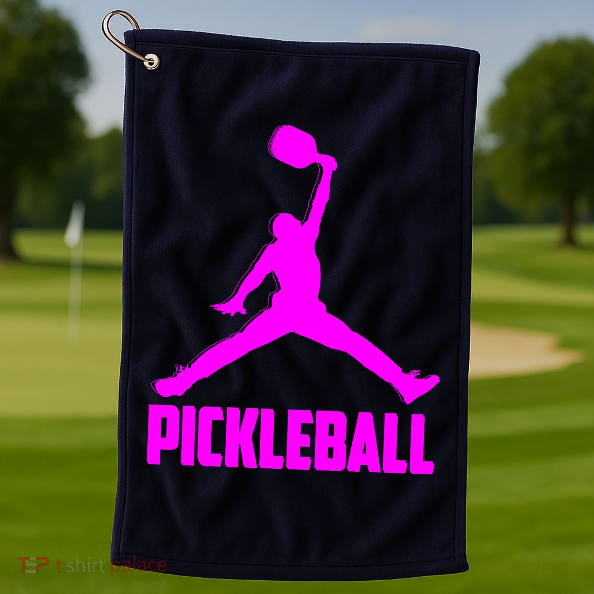 Hot Pink Pickleball Sports Logo Golf Towel
