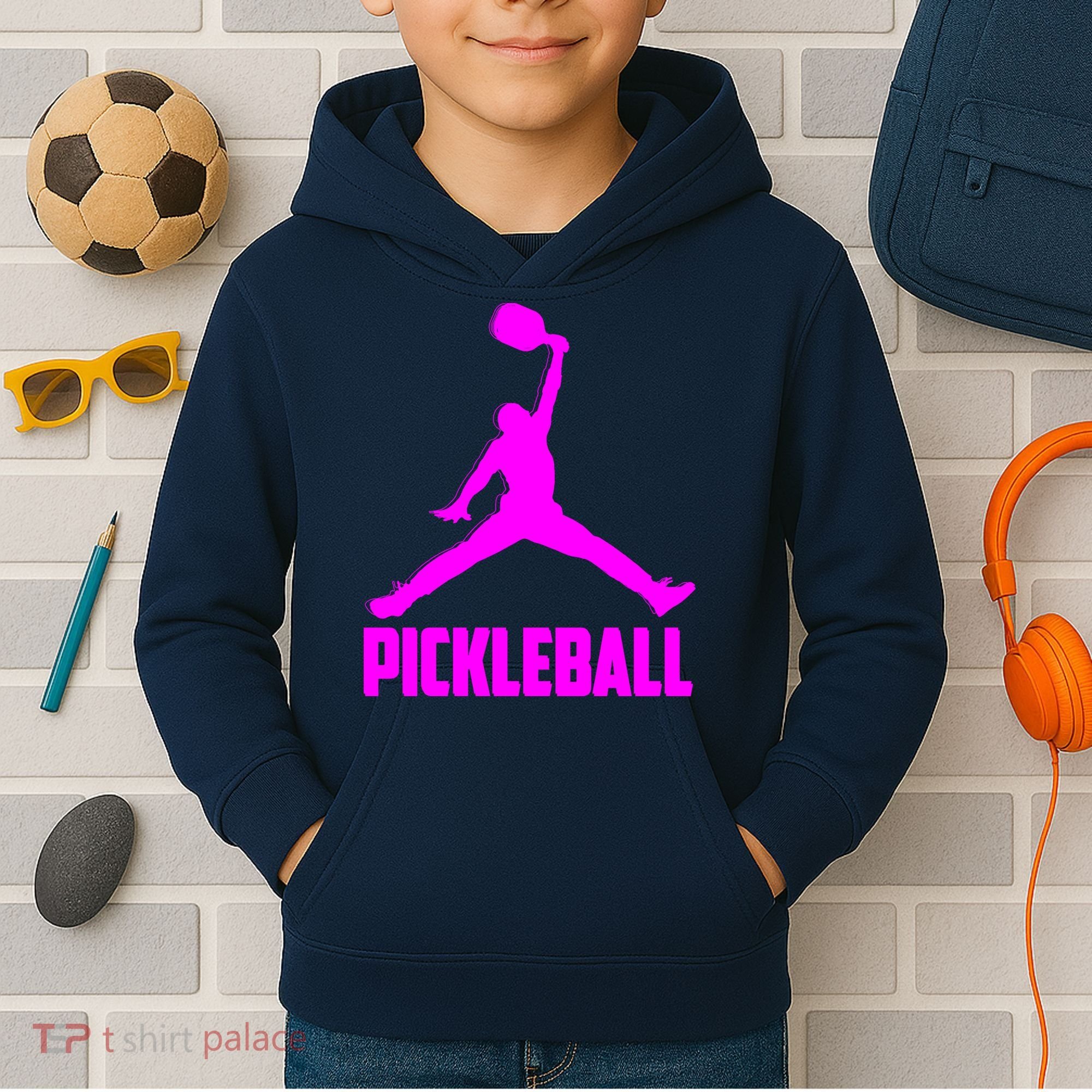 Hot Pink Pickleball Sports Logo Kids Hoodie