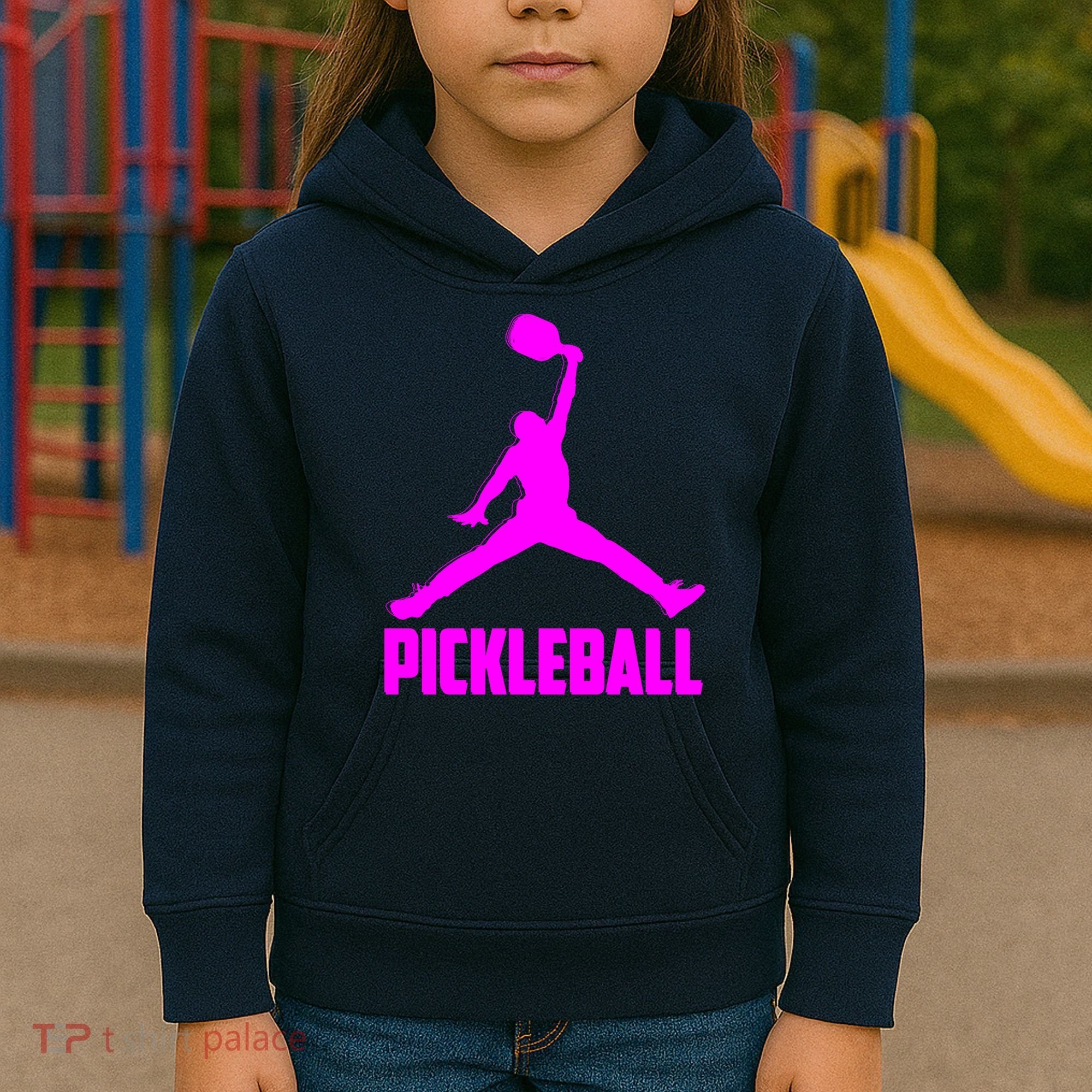 Hot Pink Pickleball Sports Logo Kids Hoodie
