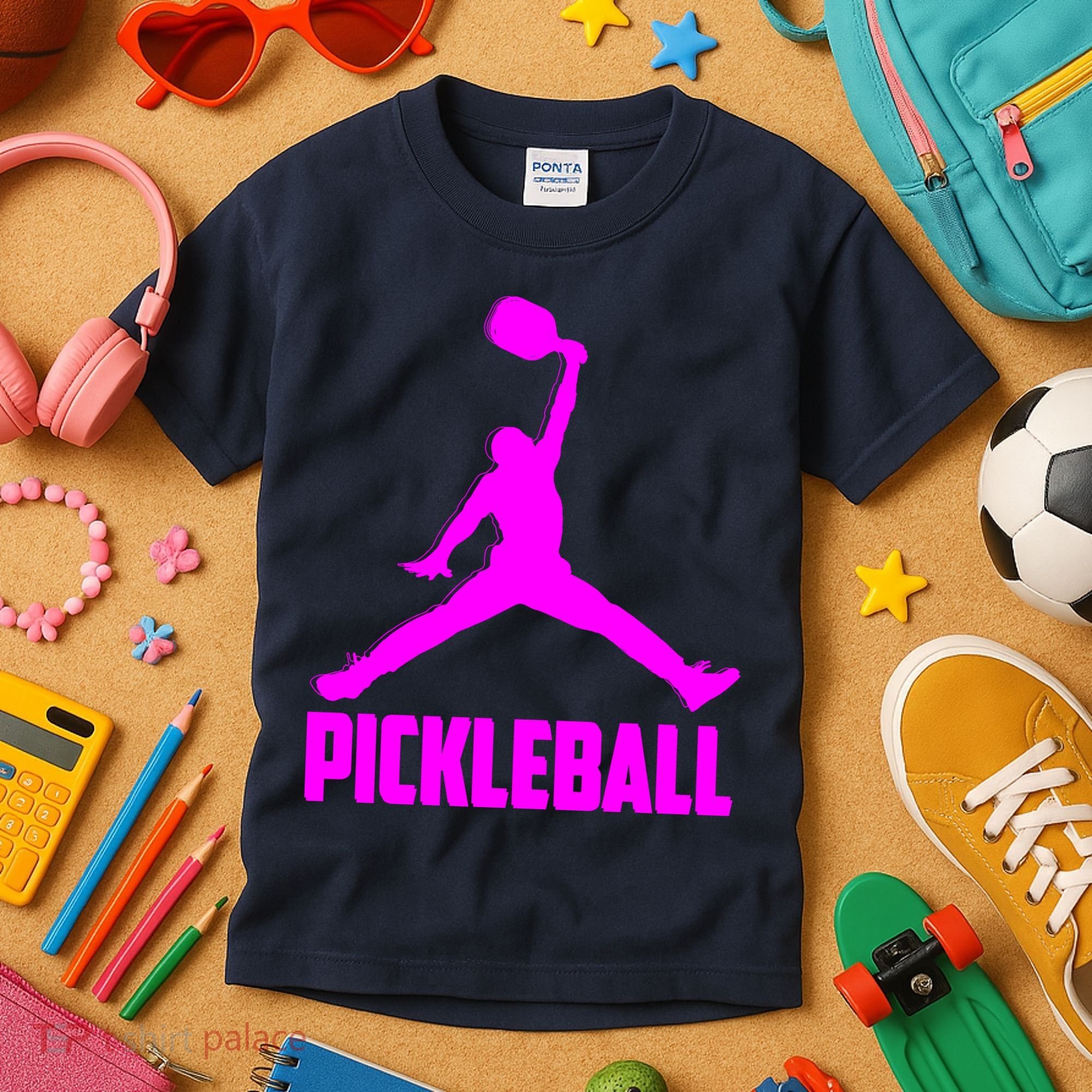 Hot Pink Pickleball Sports Logo Kids T-Shirt