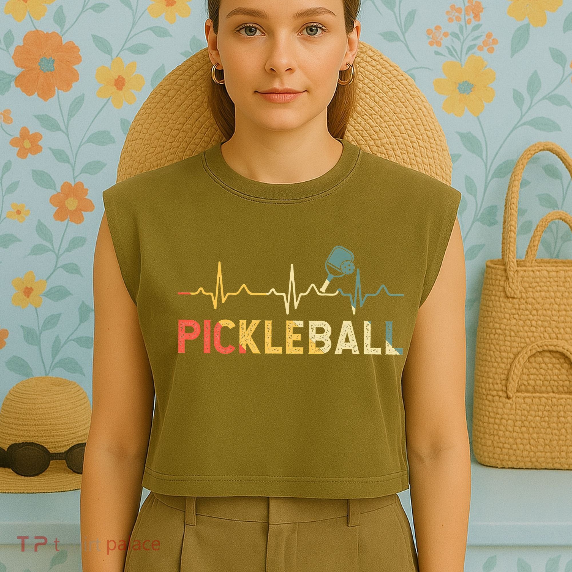 heartbeat Pickleballer Pickle Baller Pickleball Player Garment-Dyed Women's Muscle Tee