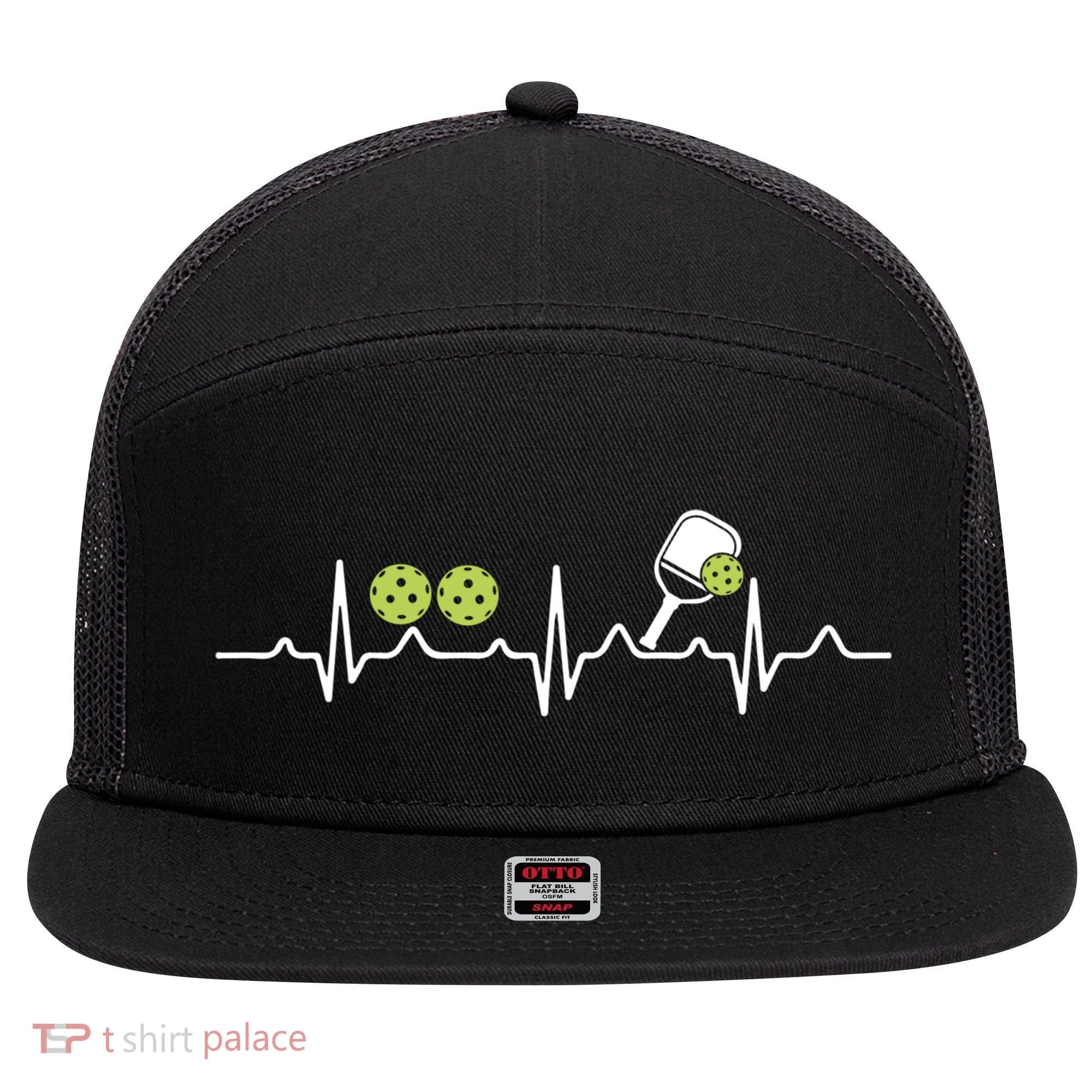 Heartbeat Pulse Pickleball Funny Gift 7 Panel Mesh Trucker Snapback Hat