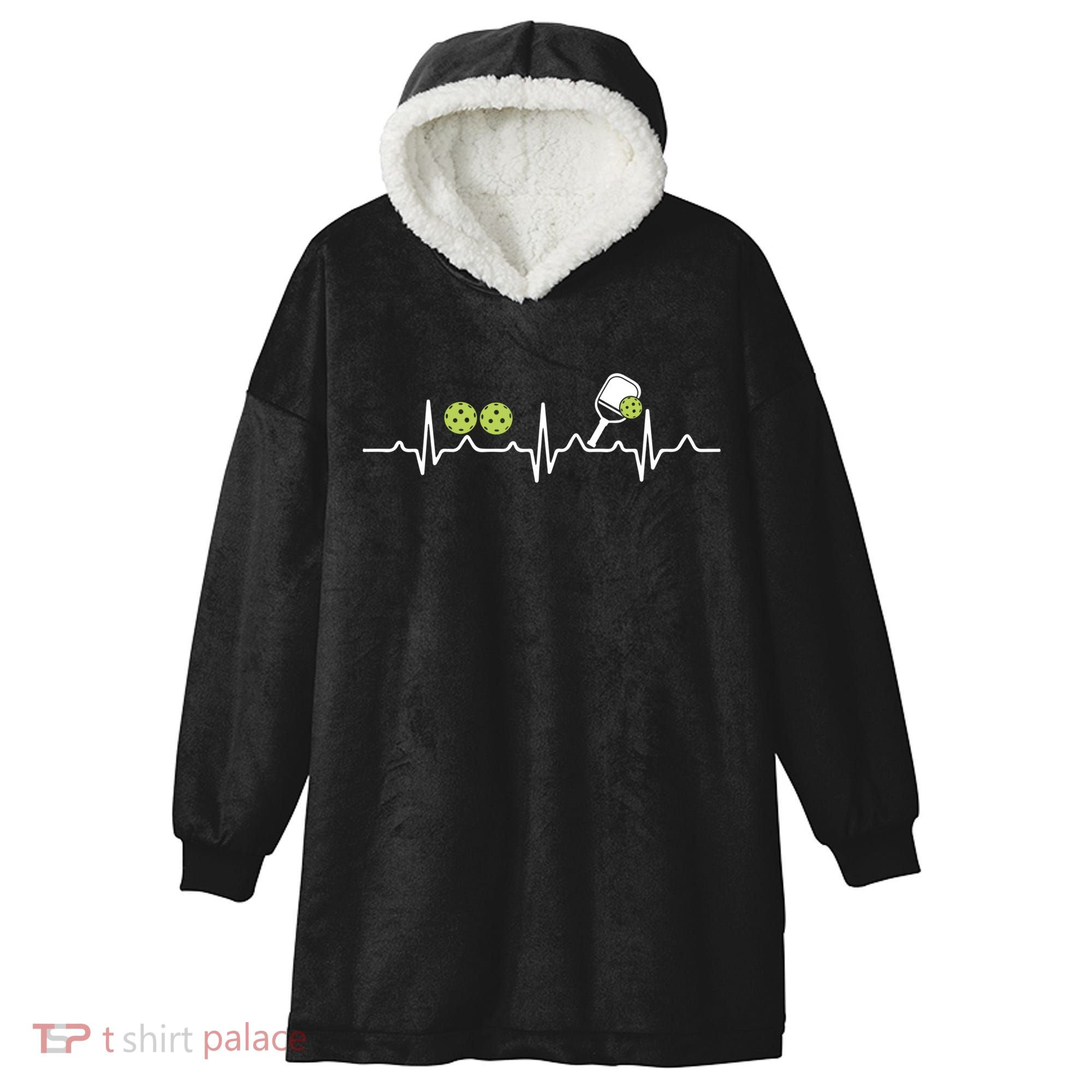 Heartbeat Pulse Pickleball Funny Gift Hooded Wearable Blanket