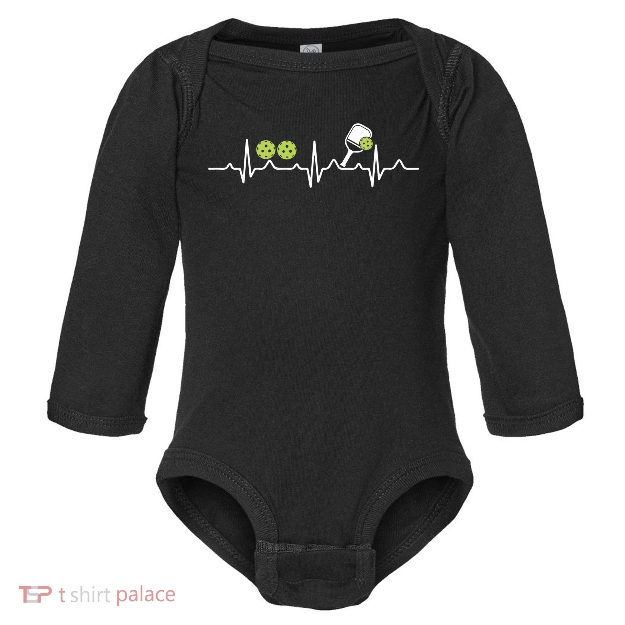 Heartbeat Pulse Pickleball Funny Gift Baby Long Sleeve Bodysuit