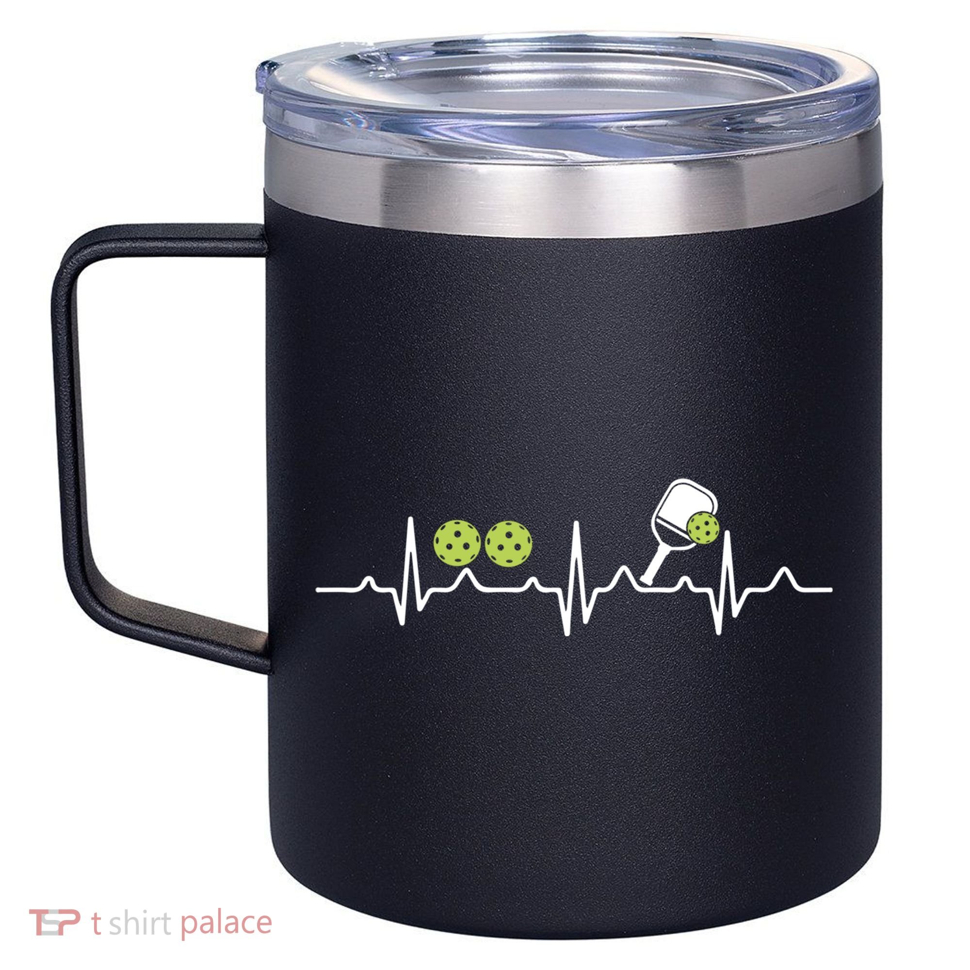 Heartbeat Pulse Pickleball Funny Gift 12oz Stainless Steel Coffee Mug